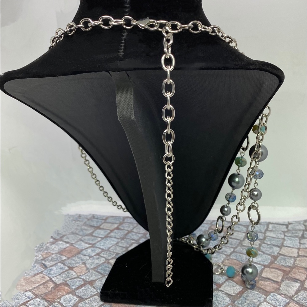 Multi Strand w/Faceted Silver/Blue & Aqua Beading - Picture 6 of 7